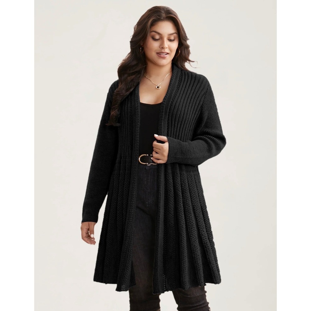 Bloomchic Black Textured Kimono Collar Long Cardigan Sweater US 12 L